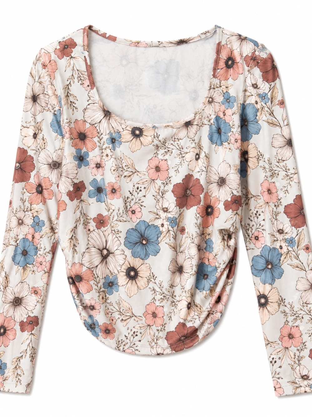 Floral Long Sleeve Top in Blue and Pink
